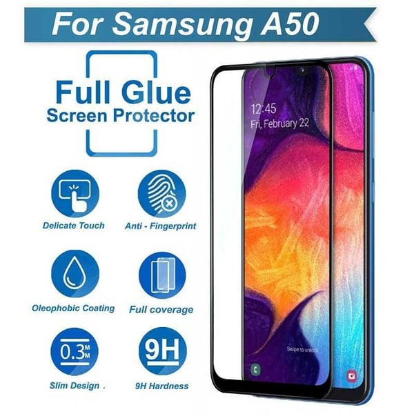 Samsung A50 karkaistu lasi 0,26 mm 2,5D 9H Fullframe