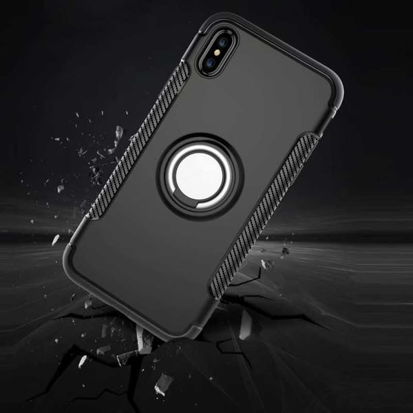 iPhone XS ja X Käytännöllinen iskunkestävä suojus sormustelineellä V2