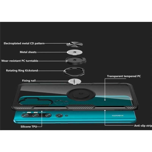Xiaomi Mi Note 10/10 Pro käytännöllinen iskunkestävä kotelo sormustelineellä V4