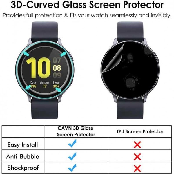 2-PACK Samsung Watch Active 2 40mm 3D karkaistu lasi 0,2mm 9H