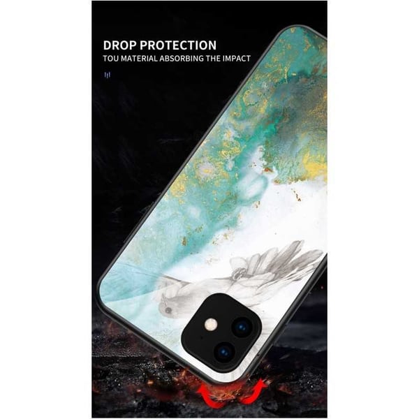 iPhone 11 Pro Max Marble Shell 9H karkaistu lasi tausta Glassback V2