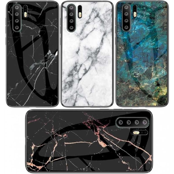 Huawei P30 Pro Marble Shell 9H karkaistu lasi tausta Glassback V2