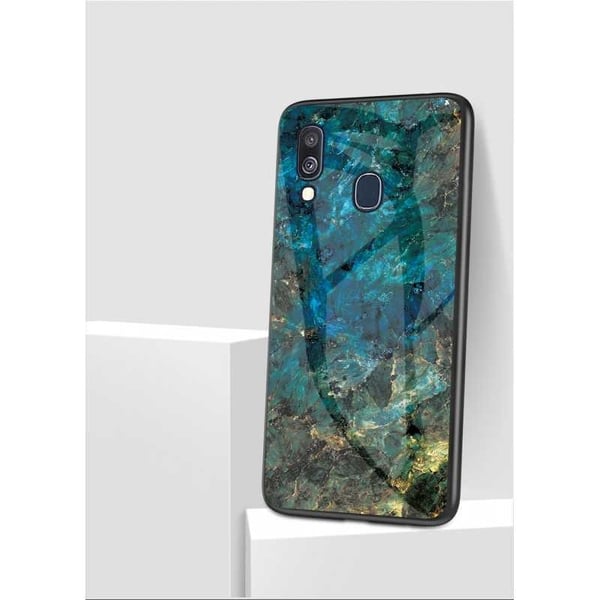 Samsung A40 Marble Shell 9H karkaistu lasi tausta Glassback V2