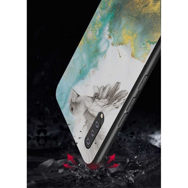 Samsung A50 Marble Shell 9H karkaistu lasi tausta Glassback V2
