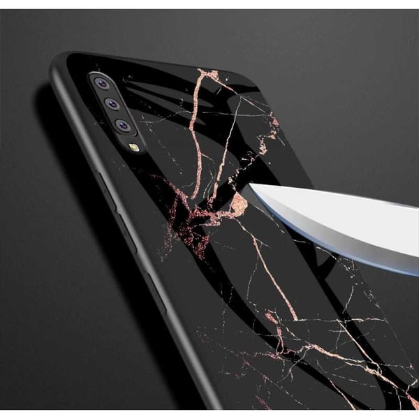 Samsung A7 2018 Marble Shell 9H karkaistu lasitausta Glassback V2