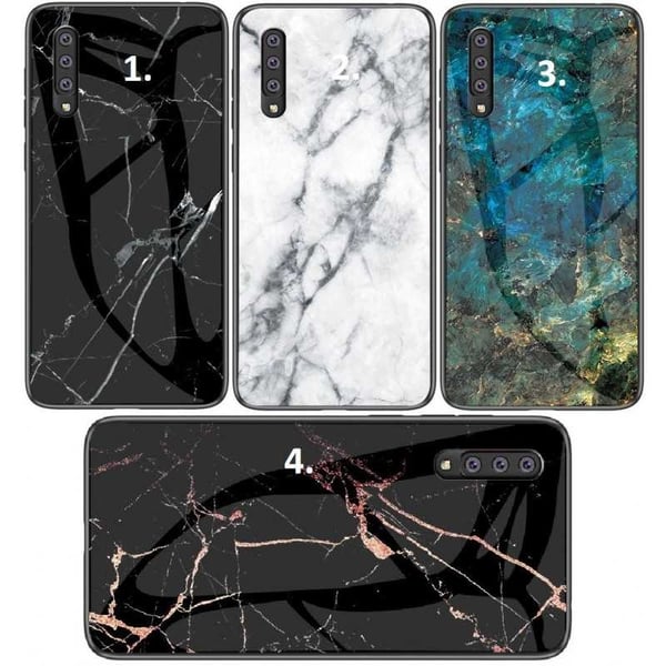 Samsung A7 2018 Marble Shell 9H karkaistu lasitausta Glassback V2