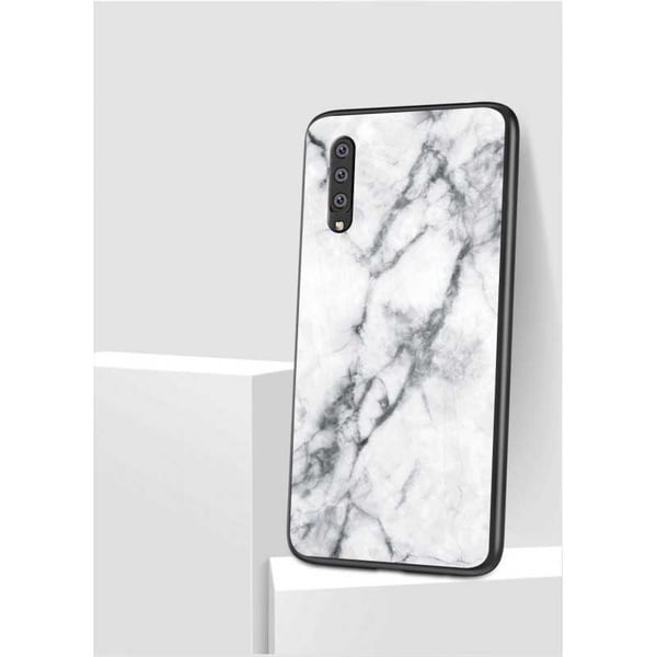 Samsung A7 2018 Marble Shell 9H karkaistu lasitausta Glassback V2