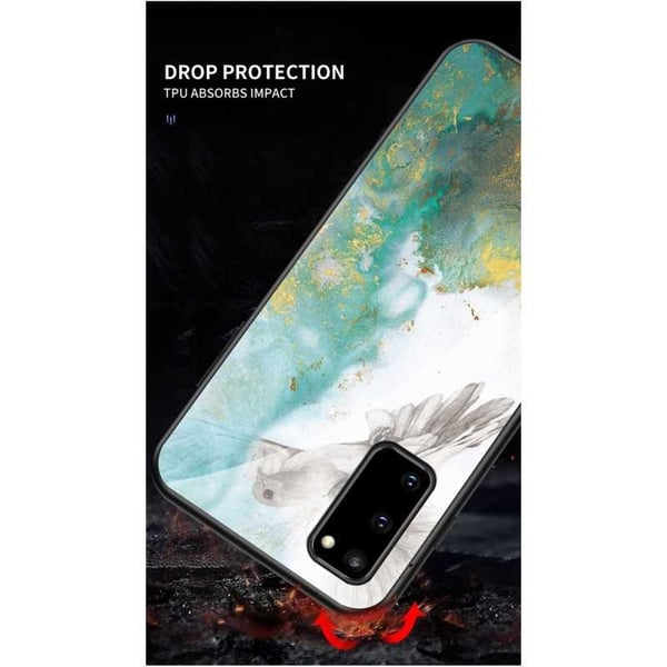 Samsung A41 Marble Shell 9H karkaistu lasi tausta Glassback V2