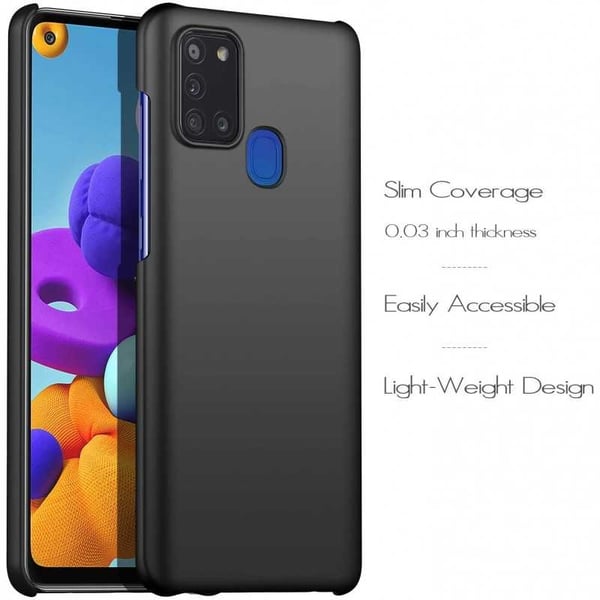 Samsung A21s Ultra-ohut kumipinnoitettu mattamusta Cover Basic V2