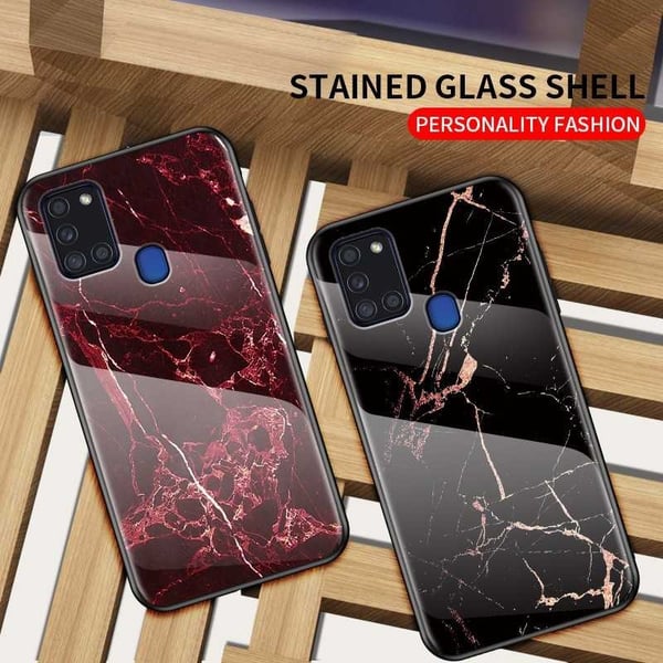 Samsung A21s Marble Shell 9H Tempered Glass Back Glassback V2