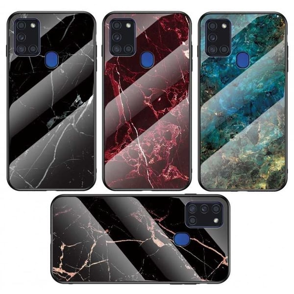 Samsung A21s Marble Shell 9H Tempered Glass Back Glassback V2
