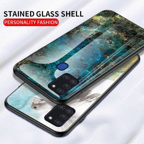 Samsung A21s Marble Shell 9H Tempered Glass Back Glassback V2