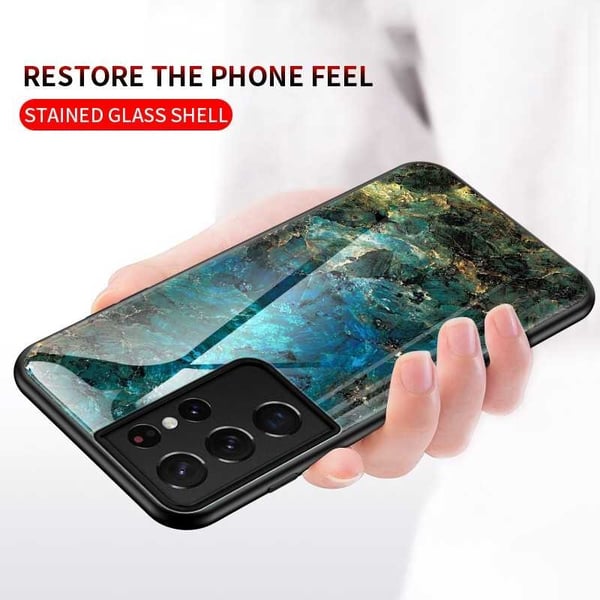 Samsung S21 Ultra Marble Shell 9H Tempered Glass Back Glassback V2