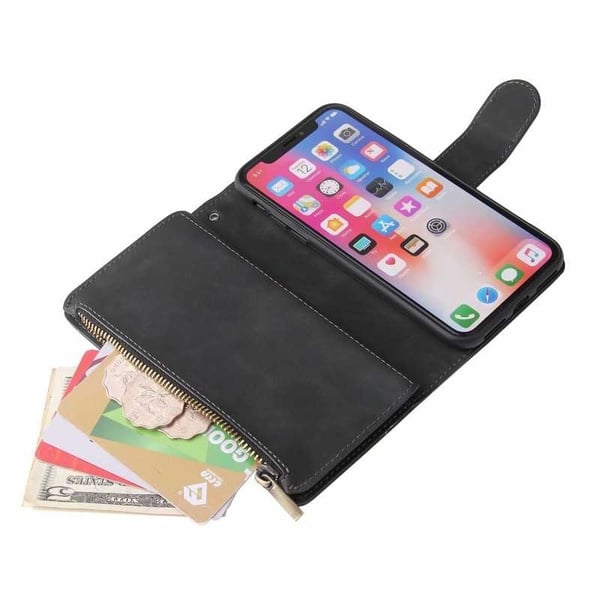 iPhone XS Max monitoiminen lompakkokotelo, vetoketjullinen 8 tasku