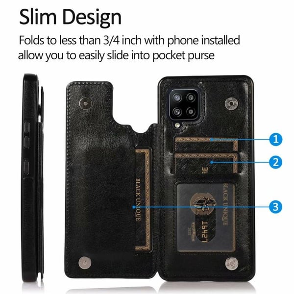 Samsung A12 5G iskunkestävä kansikorttipidike 3-taskuinen Flippr®
