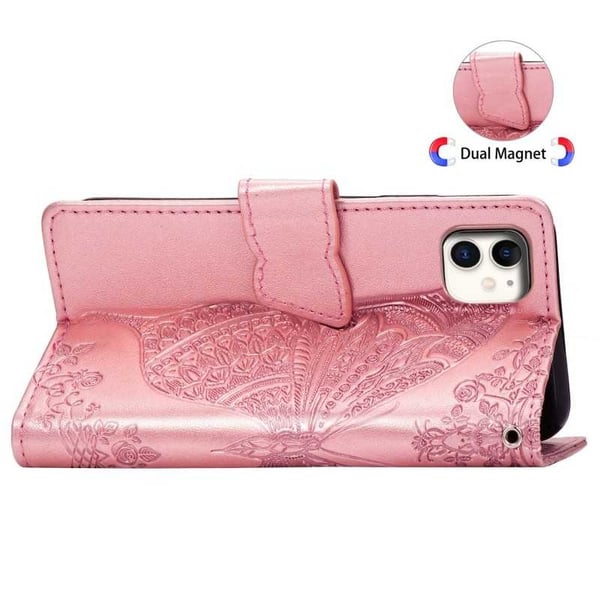 iPhone 12 Mini-lompakkokotelo PU-nahkainen 4-TASKUN motiiviperhonen