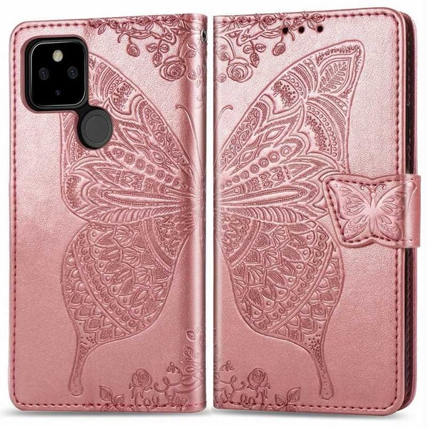 Google Pixel 5 Wallet Case PU-nahkainen 4-POCKET Motif Butterfly