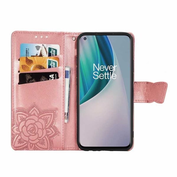 OnePlus Nord N10 -lompakkokotelo PU-nahkainen 4-TASKUN motiiviperhonen