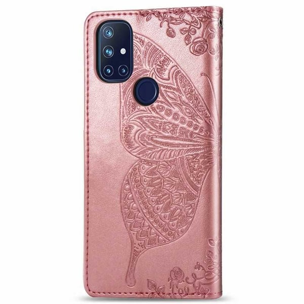 OnePlus Nord N10 -lompakkokotelo PU-nahkainen 4-TASKUN motiiviperhonen