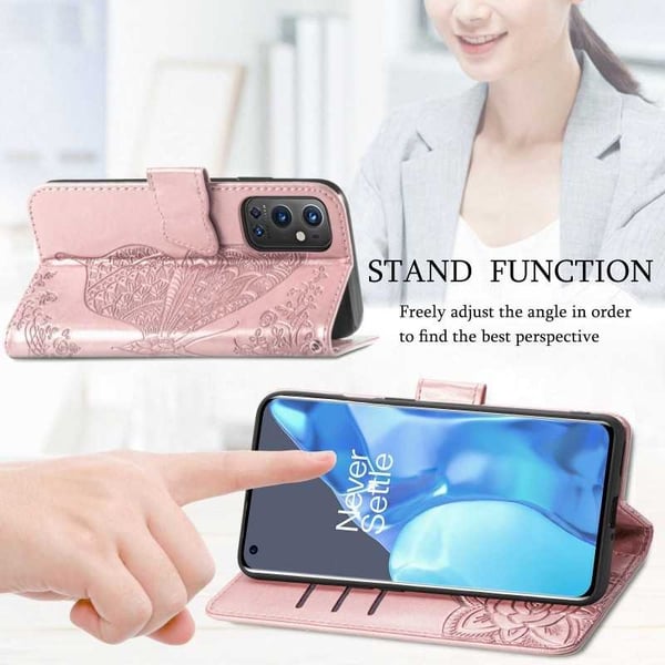 OnePlus 9 Pro -lompakkokotelo, PU-nahkainen 4-POCKET Motif Butterfly