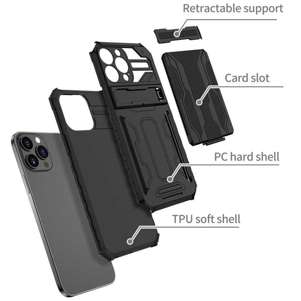 iPhone 13 Pro Iskunkestävä kansi Jalusta ja korttipaikka ThinArmor V3