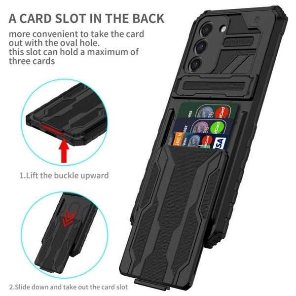 Samsung S21 FE Iskunkestävä kansi Jalusta ja korttipaikka ThinArmor V3