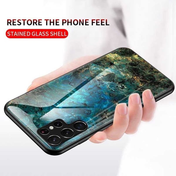 Samsung S22 Ultra Marble Shell 9H Tempered Glass Back Glassback V2