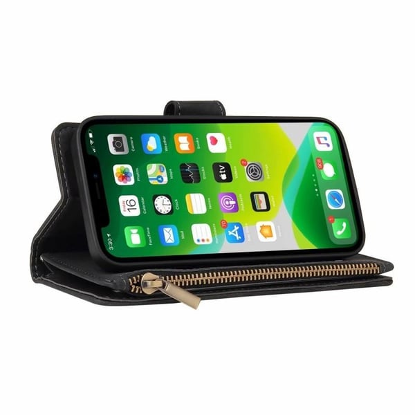 iPhone 14 Pro monitoiminen lompakkokotelo, vetoketjullinen 8 taskua