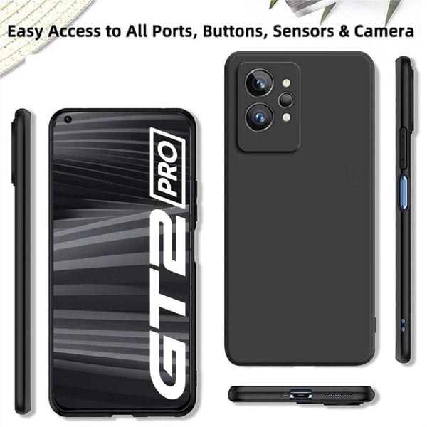 Realme GT 2 / GT Neo 2 Ultra-ohut kumipinnoitettu mattamusta Cover Basic V2