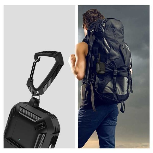 Airpods Pro 2 X-Carbo Iskunkestävä kuori ja Carabiner Nordcell™