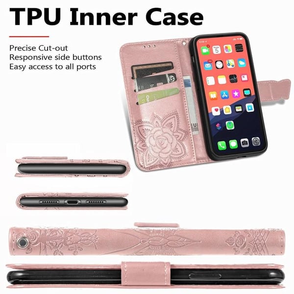 iPhone 14 Pro -lompakkokotelo PU-nahkainen 4-TASKUN Motif Butterfly