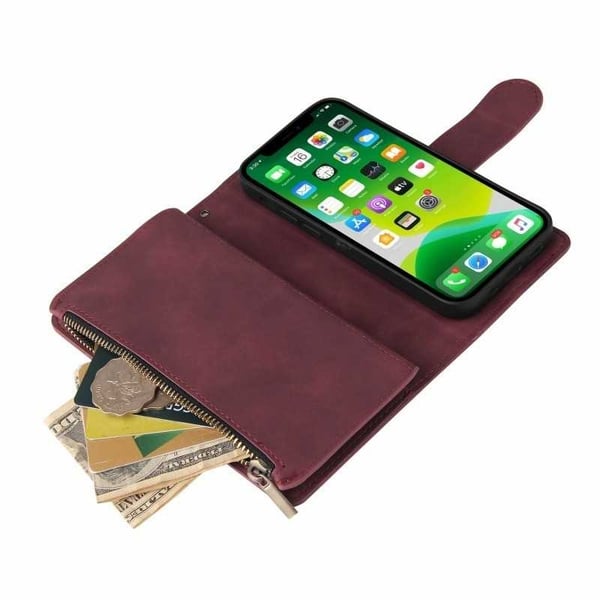 iPhone 15 monitoiminen lompakkokotelo, vetoketjullinen 8 taskua
