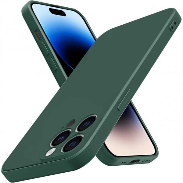 iPhone 14 Pro Max Gummibelagd Mattgrönt Skal Kameraskydd Liquid - Grön