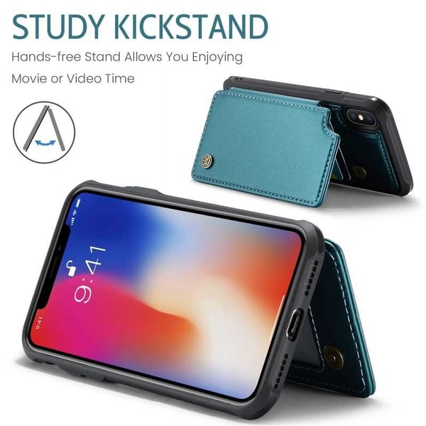 CaseMe iskunkestävä kansi korttitelineen jalusta 4-lokeroinen iPhone X / XS Vihreä