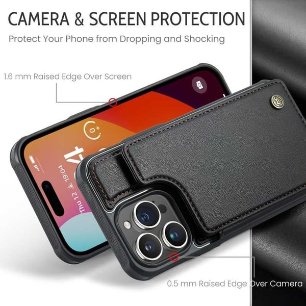 CaseMe iskunkestävä kansi korttitelineen jalusta 4-lokeroinen iPhone 11 Pro Max musta