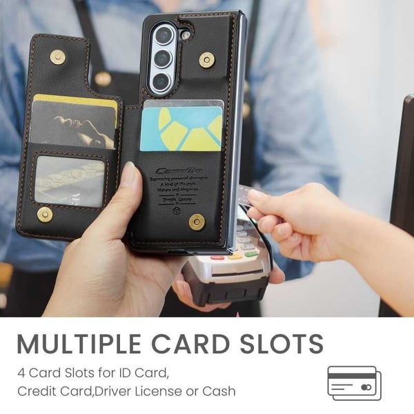 CaseMe iskunkestävä kansi korttitelineen jalusta 4-lokeroinen Samsung Z Fold 5 musta