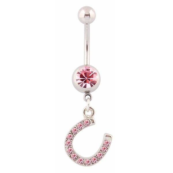 Navelpiercing Navel Piercing i Kirurgiskt Stål i Silver Färg - Hästsko med Rosa Rhinestone