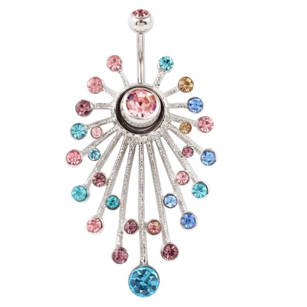 Navelpiercing Navel Piercing i Kirurgiskt Stål i Silver Färg med Glittrande Rhinestones i Olika Färger