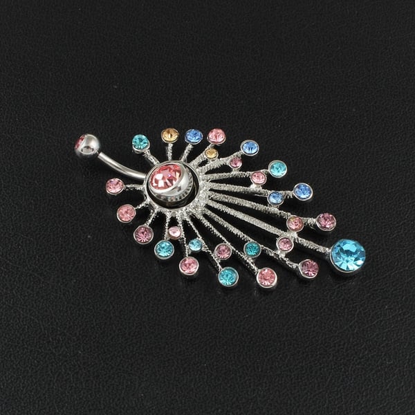 Navelpiercing Navel Piercing i Kirurgiskt Stål i Silver Färg med Glittrande Rhinestones i Olika Färger