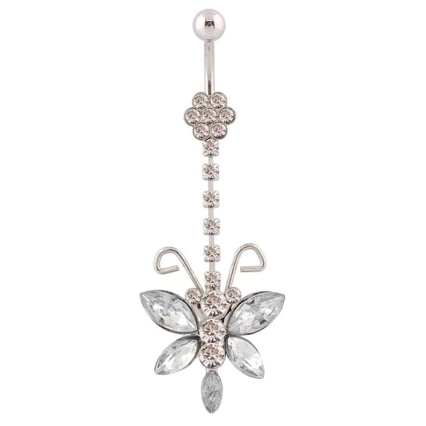 Navelpiercing Navel Piercing i Kirurgiskt Stål i Silver Färg - Trollslända med Blomma & Klara Rhinestones Navelpiercing Navel Piercing i Kirurgiskt Stål i Silver Färg - Trollslända med Blomma & Klara Rhinestones
