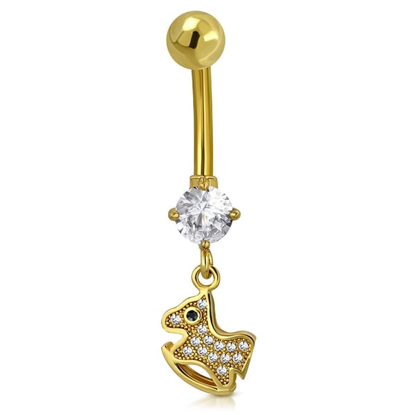 Navelpiercing Navel Piercing i Kirurgiskt Stål 316L i Guld Färg - Gunghäst med Klara CZ Kristaller