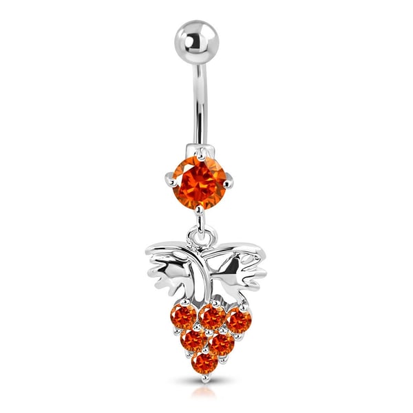 Navelpiercing Navel Piercing i Kirurgiskt Stål 316L i Silver Färg - Druvor / Vindruvor / Druvklase med Orange CZ Kristaller