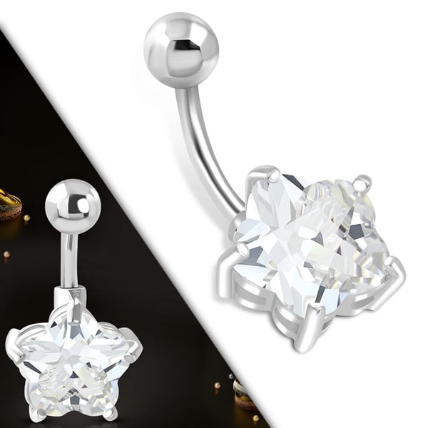 Navelpiercing Navel Piercing i Kirurgiskt Stål 316L i Silver Färg - Stjärna / Stjärnformad Klar CZ Kristall