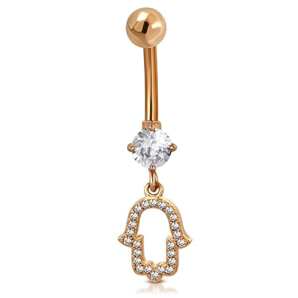 Navelpiercing Navel Piercing i Kirurgiskt Stål 316L i Rosé Guld Färg - Fatimas Hand med Klara CZ Kristaller