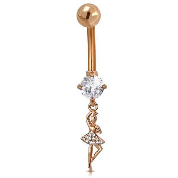 Navelpiercing Navel Piercing i Kirurgiskt Stål 316L i Rosé Guld Färg - Ballerina med Klara CZ Kristaller