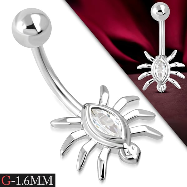Navelpiercing Navel Piercing i Kirurgiskt Stål 316L i Silver Färg - Spindel med Klar/Vit CZ Cubic Zircon Kristall