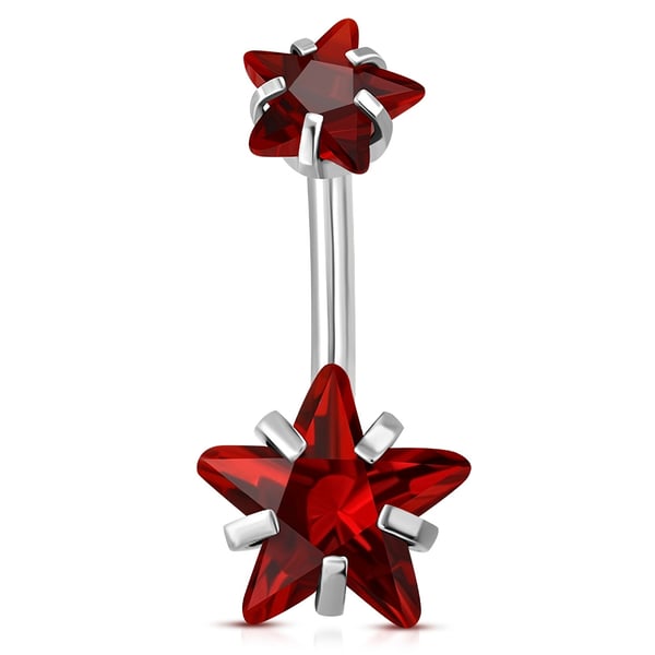 Navelpiercing Navel Piercing i Kirurgiskt Stål 316L i Silver Färg - Dubbla Stjärnor med Röda Cubic Zirconia Kristaller