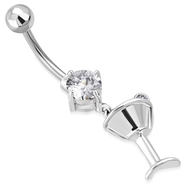 Navelpiercing Navel Piercing i Kirurgiskt Stål 316L i Silver Färg - Cocktailglas / Glas och Klar CZ Kristall