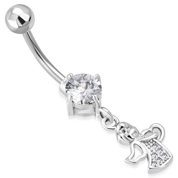 Navelpiercing Navel Piercing i Kirurgiskt Stål 316L i Silver Färg - Amor / Cupido med Klara CZ Kristaller
