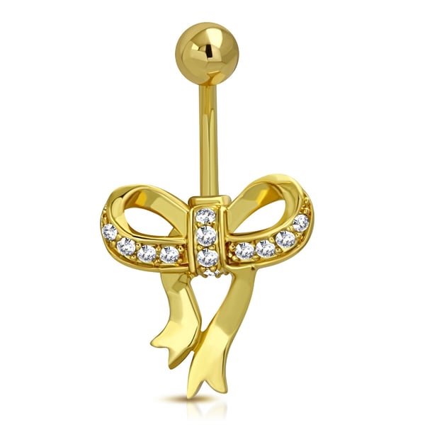 Navelpiercing Navel Piercing i Kirurgiskt Stål 316L i Guld Färg - Rosett med Klara CZ Kristaller